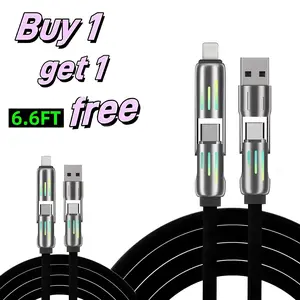 [Buy 1 Get 1 Free] 6.6ft 4-in-1 Multi USB Multifunctional Charging Cable, Super-Fast Charging USB-A/Type-C/Lightning Cable Max 65 W, Data Sync for iPhone, iPad, Samsung, Cellphone and Laptop