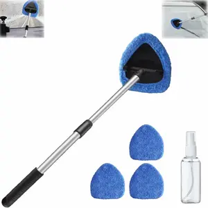 Hicaly Cleaner, Hicaly Windshield Cleaner Tool, Car Wipes Interior Cleaning Kit, Ergonomic Windshield Cleaner Tool with 4 Washable & Reusable Pads, Effortless 180° Rotation (1, Blue