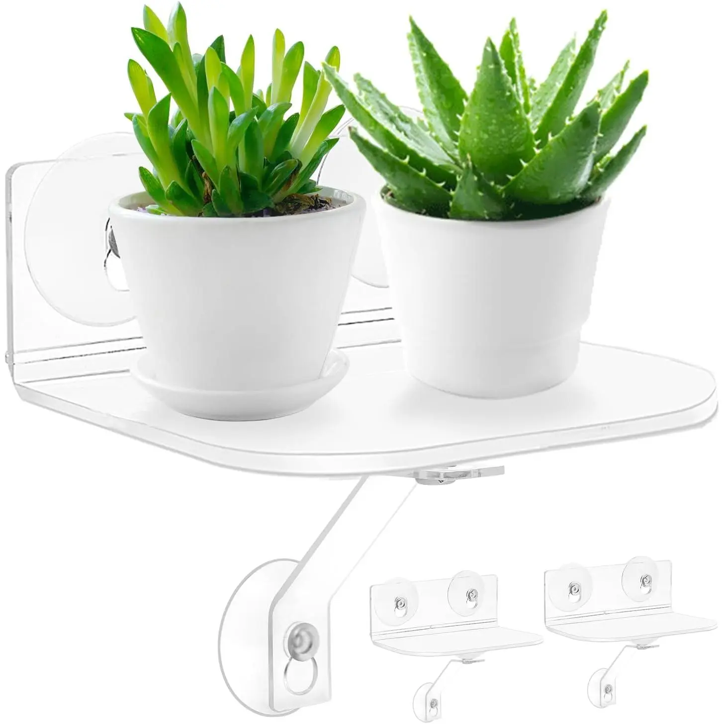 2-Pack  Window Plant Shelves with Suction Cups & Support Brackets - Rectangle Window Sill Extender for  Pots, , Flower Boxes,  Greens | Indoor/Outdoor Use