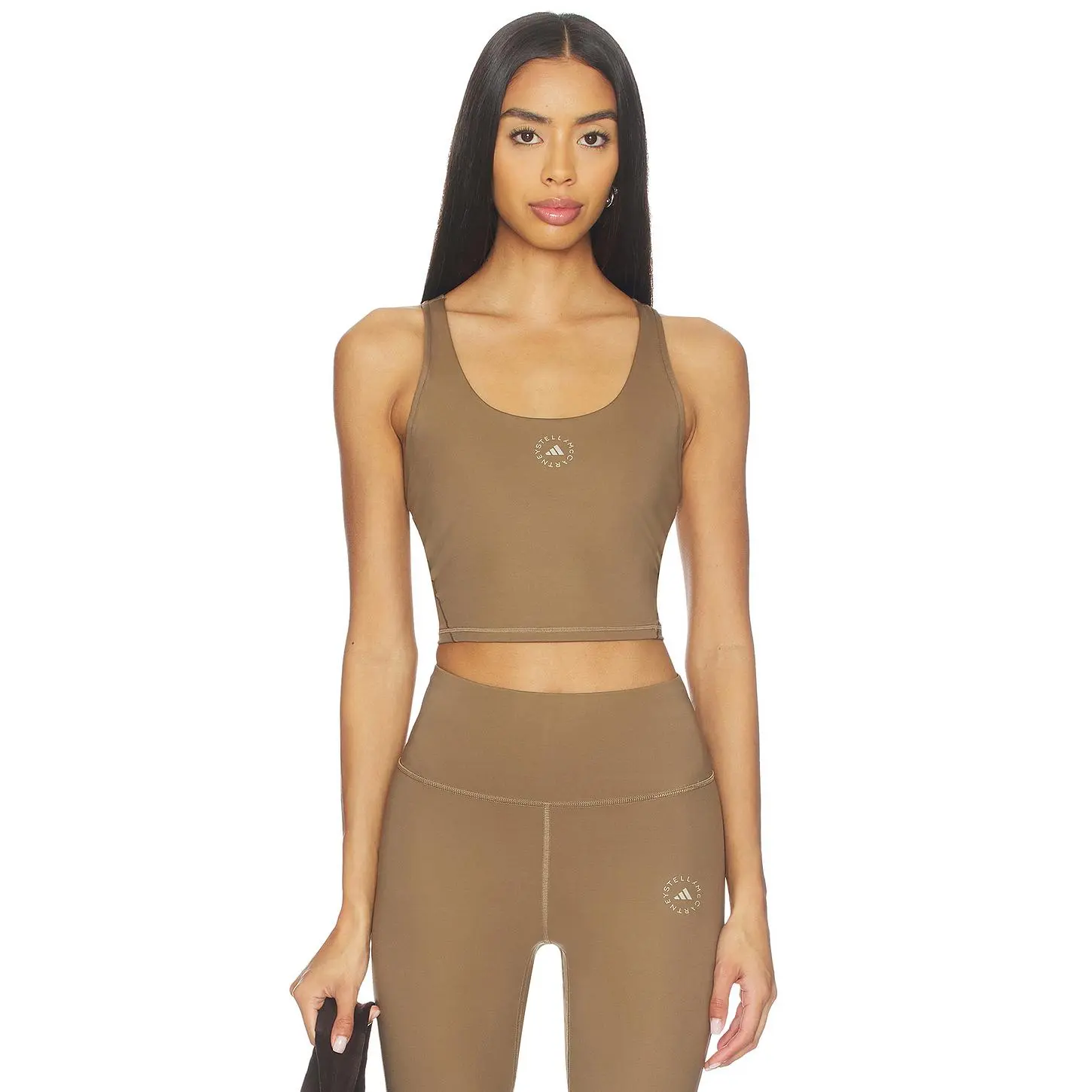 adidas by Stella McCartney True Strength Yoga Crop Top in Brown Moss