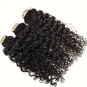 Wholesale 100% Virgin Human Hair Tape In Extensions Curly Wave 20pcs 30g Natural Color Seamless Skin Weft Invisible Reusable Strong Adhesive No Tangle No Shedding 12-28 Inches Thick Soft Long Lasting Carnaval Gift for Women Daily Party Salon Use