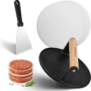 3-in-1 Cast Iron Smash Burger Press 7.2'' Pre-Seasoned Hamburger Smasher Grill Bacon Meat Press Tool Heat Resistant for Griddle Food Chef