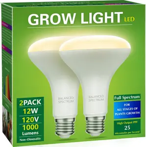 2 Pack LED Grow Light Bulb, BR30 Grow Light Bulbs, Full Spectrum Grow Light 12W, Plant Light Bulbs, Grow Light for Indoor Plants, Seedlings, Greenhouse, Hydroponic