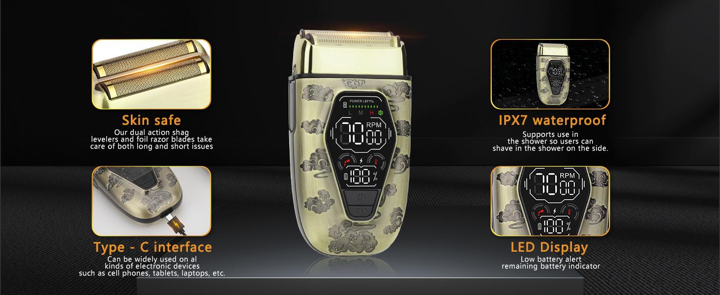 Hair Clippers for Men Professional, T-Blade Hair Trimmer for Men, Electric Shaver Razor, Beard Trimmer, 3 in 1 Cordless Barber Clippers and Trimmers Set, Haircutting Kit LCD Display (Bronze)