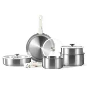 Stainless Steel Pots and Pans Set, Cookware Set with Detachable Handle, Induction Kitchen Cookware Sets with Removable Handle, RV Cookware Set, Oven Safe, Stainless Steel