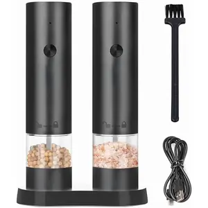 Salt and Pepper Set, Pepper Mill with Coarseness & One-Hand, Large Capacity Battery-Powered Shakers for Cooking,, Gifts (2, Black)
