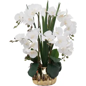 CXGS Artificial Orchid Flower Real Touch Faux Orchids in Ceramic Vase Large 22.9'' Fake Flowers White Phalaenopsis Floral for Home Indoor Decor