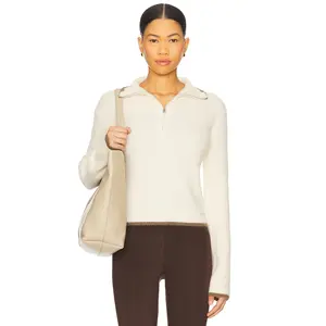 P.E Nation Ignite Zip Neck Knit Sweater in Whisper White Cream