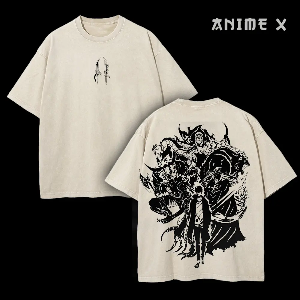 Retro Limited Sung Jin Woo Solo Leveling Anime Vintage Oversized Washed Tee  Unisex Oversize Anime Manga Washed Heavyweight Cotton T-shirt, Gift For Anime Fan, Anime Lover