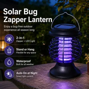 Solar Bug Zapper Outdoor indoor Waterproof, 2 in 1 Mosquito Killer with LED Light, Durable & Easyto Use, Standing Or Hanging Garden Pendant Light for Home Backyard, Patio, Garden, Camping,Mosquito Killer Lamp Insect Bug Zapper,Hanging Solar Light