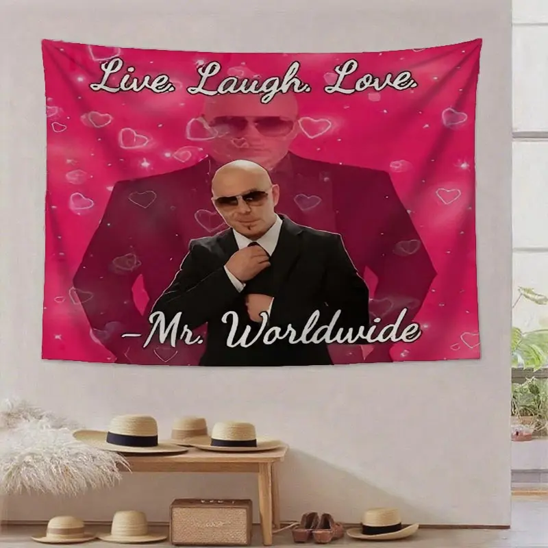 Mr. Worldwide Meme Tapestry - Suitable for Living Room Bedroom Office Home Decor/Room Decor/Party Decor, Wall Hanging Decoration, Room Decoration Additions, Tapestry, Independence Day, Xmas Day, Thanksgiving Day, Halloween