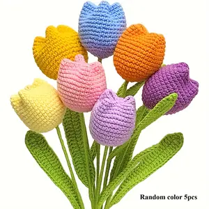 Tulip Crochet Flower, 5 Counts/set Handmade Knitting Artificial Flower, Desktop Decoration for Home Living Room Bedroom Dining Room, Fruit