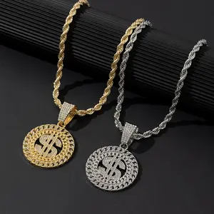 Independence Day Alloy Ornament Fashion Dollar English Letter Pendant Hip Hop Versatile Personality Diamond Stud Twist Necklace