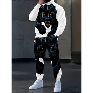 Men's casual hooded sweater set, cool tiger print top + pants two-piece combination, Hooded sweatshirt set