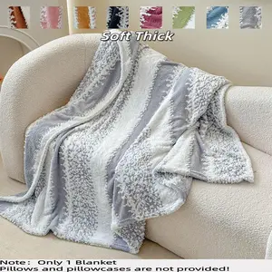 Style Cotton Velvet Striped Thin Blanket, Breathable Soft Reversible, Anti-Static, Ideal for Sofa, Bed, Car, Camping