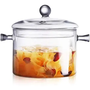 Glass Saucepan with Cover, 1.5L/50 FL OZ Heat-resistant Glass Stovetop Pot and Pan with Lid, The Best Handmade Cookware Set Cooktop Safe for Pasta Noodle, Soup, Milk, Baby Food