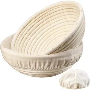 Banneton Bread Proofing Basket 9 inch Round Sourdough Proofing Bowls Handmade Rattan Baskets with Liners Set of 2 for Bread Baking #BreadTok #SourdoughLife #HomeBakingEssentials