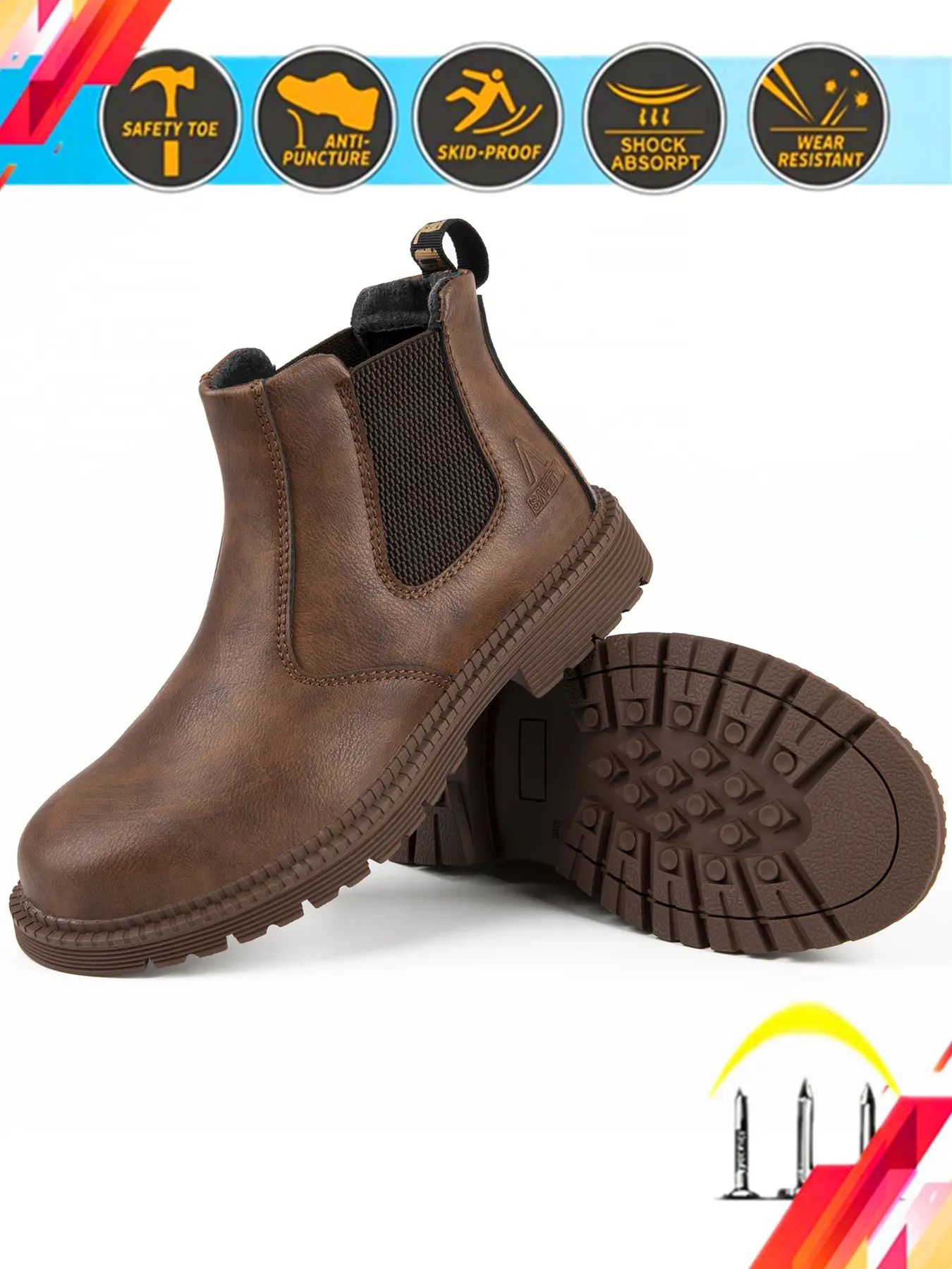 Men Women Safety Shoes, Anti-Slip Steel Toe Kevlar Puncture Proof, Waterproof Oil Resistant, Workshop Workwear Boots, Sizes 36-48, Footwear