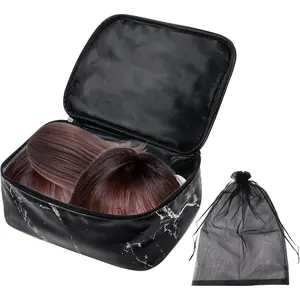 Wig Box, Wig Travel Case, Foldable Square Wig Bag, Wig with Handle for Wig and Travelling(Marble)