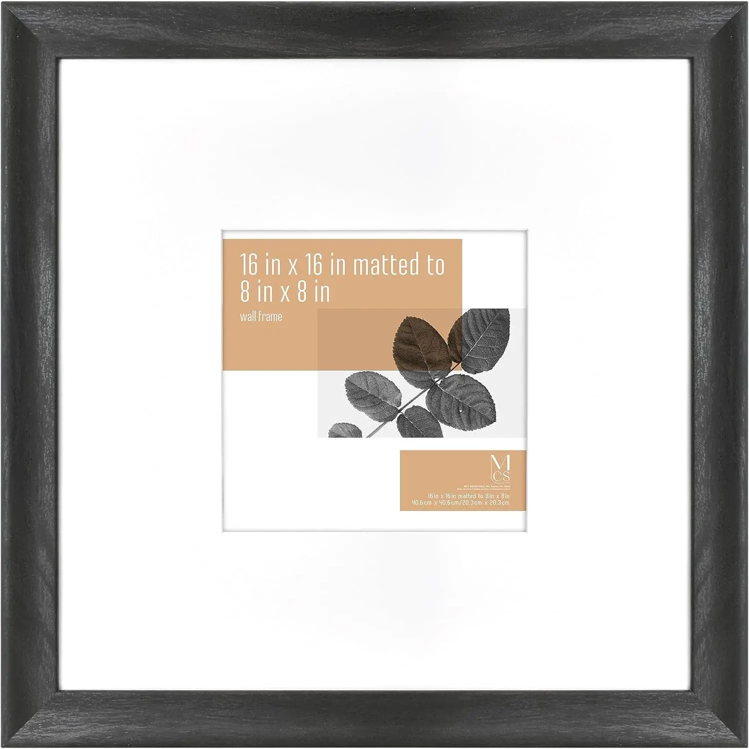 16x16 Square MDF Wood Classic Studio Gallery Picture Frame - Black Woodgrain, Shatterproof Glass, Traditional 8x8 in Photo/Poster Frame, Vertical/Horizontal Wall Hanging Home Decor Design Accessory (1-Pack)