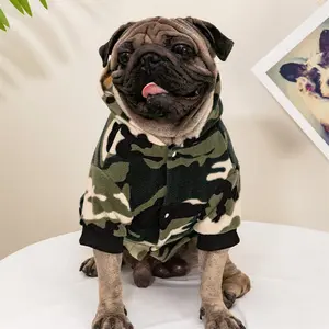 Dog Pet Fuzzy Sweatshirt Camouflage Winter Warm Hooded Snap-up Pet Hoodie Clothes