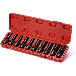 10 count 3/8" Drive Deep Universal Impact Socket Set, 6 Point, Metric, CR-MO, Swivel Impact Socket Set, 10mm - 19mm