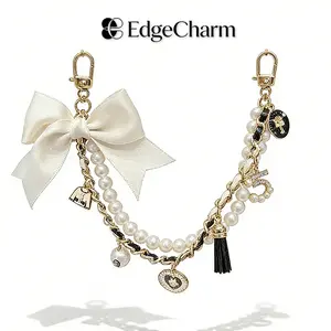 Korean Style Fashion Bag Charm Chain, Luxury Bow & Pearl Bag Accessory, Elegant Versatile Decorative Pendant for Women Bags