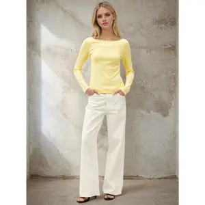 Lace Trimmed Boat Neck Top Banana