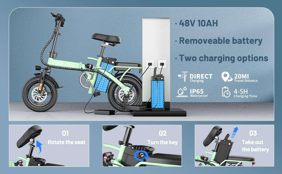 [ASKMY] 1000W Peak 14" Folding Electric Bike, 25MPH Fast Mini E-Bike, 45 Miles Range, UL Battery, Dual Disc Brakes, Portable Lightweight Commuter Bike for Teens & Adults, Foldable City Bicycle