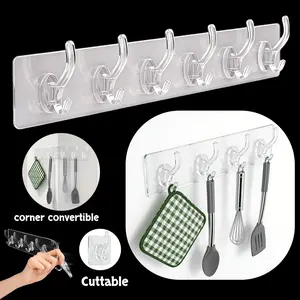 1pc Acrylic Row Hook, Adhesive Wall Hook, 6-Hook No Trace Rack for Hanging Clothes, Towels, Keys, And Other Items, Suitable for Kitchen, Bedroom, Bathroom, And Living Room