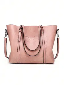 Retro Oil Wax Leather Tote Bag, Large Capacity Solid Color Shoulder Bag, Multipurpose Mommy Bag for Work, Travel, Daily Use