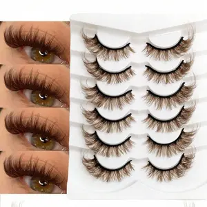 6 pairs of natural brown fake eyelashes, Fluffy false eyelashes, fashionable 3D Japanese cosplay, faux mink fur, dramatic anime eyelashes