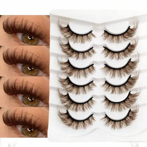 6 pairs of natural brown fake eyelashes, Fluffy false eyelashes, fashionable 3D Japanese cosplay, faux mink fur, dramatic anime eyelashes, High Quality Eyelashes, Artificial Lashes