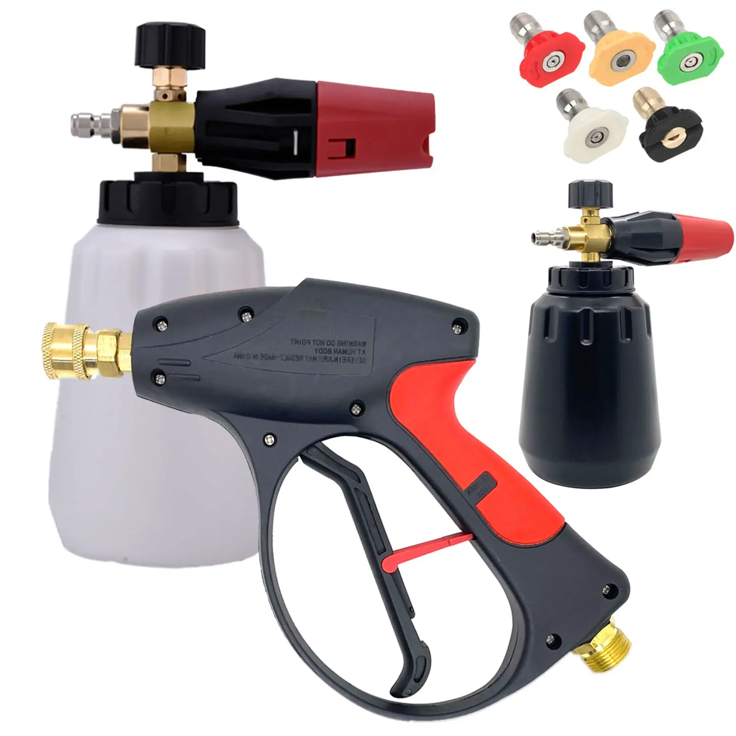 High Pressure Washer Handheld Water Spray Tool Snow Foam Lance,3000 PSI 1L Cannon Foam Blaster Power Washer With 1/4" Quick Connector Car Wash Foam Cannon Kit With 5 Pressure Washer Nozzle Tips