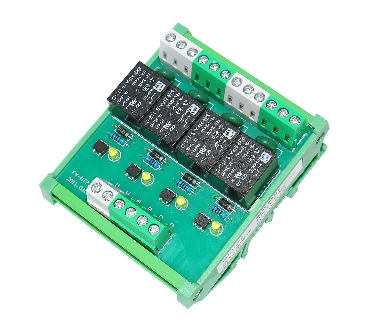 Compact 4-Channel Relay Module - 1 SPDT, Optional DIN Rail Mount, 24V DC/AC Interface, 10A at 250VAC or 30VDC Rating, Switch Control, Surge Protection, TUV UL ROHS Approved (FY-T734-24VACDC)