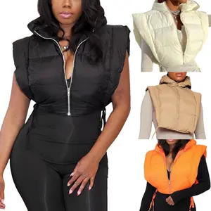 Kingapril Women's Winter Hooded Zip-Up Sleeveless Cropped Puffer Vest with Stylish Design