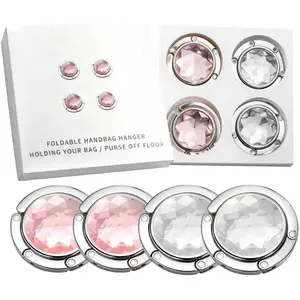 4-Pack Foldable Women's Handbag Hangers Purse Handbag Hook for Table Purse Handbag Hanger for Table Purse Handbag Holder for Table Purse Hanger Handbag Hanger (White+Light Pink, 4)