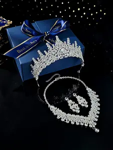Elegant Gift Box Set Wedding Accessories, Elegant Jewelry Set, Matching Jewelry Set, Crown Necklace Earrings Kit, Fashion Luxury Baroque Vintage Style, Queen Coronation High-End Evening Wear Essentials