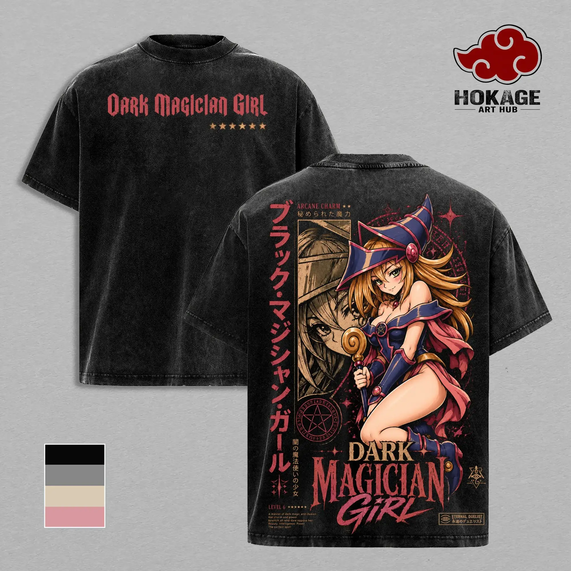 Dark Magician Girl Yu-Gi-Oh T-Shirt, Arcane Charm Spellcaster Anime Graphic Tee, Back Print Vintage Manga Shirt, Graphic Tees Men, Trendy Tshirts, YuGiOh Streetwear, Unisex Cotton Distressed Tee, Merch For Fans