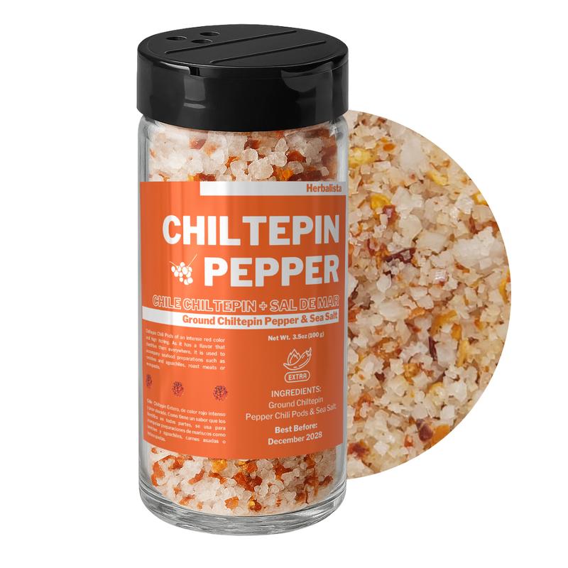 Chile Chiltepin De Sonora & Sal de Mar - Frasco 3.5oz (100g) Dried Chiltepin Peppers & Sea Salt (Chile Tepin) – Freso, Picoso, & Silvestre - Para los Aguachiles, Mariscos, Caldos, Sopas!