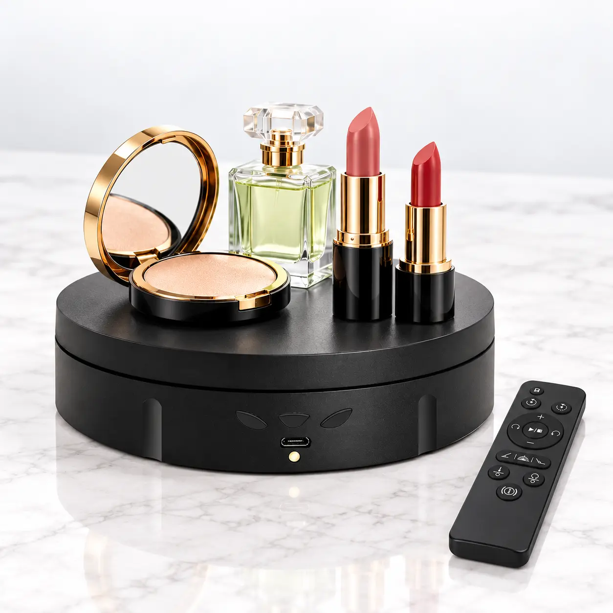 360° Rotate Motorized Display Turntable - Remote Control, Adjustable Speed, Adjustable Angle, USB-Powered Stand for Live Streaming, Product Photography (Jewelry, Cosmetics)