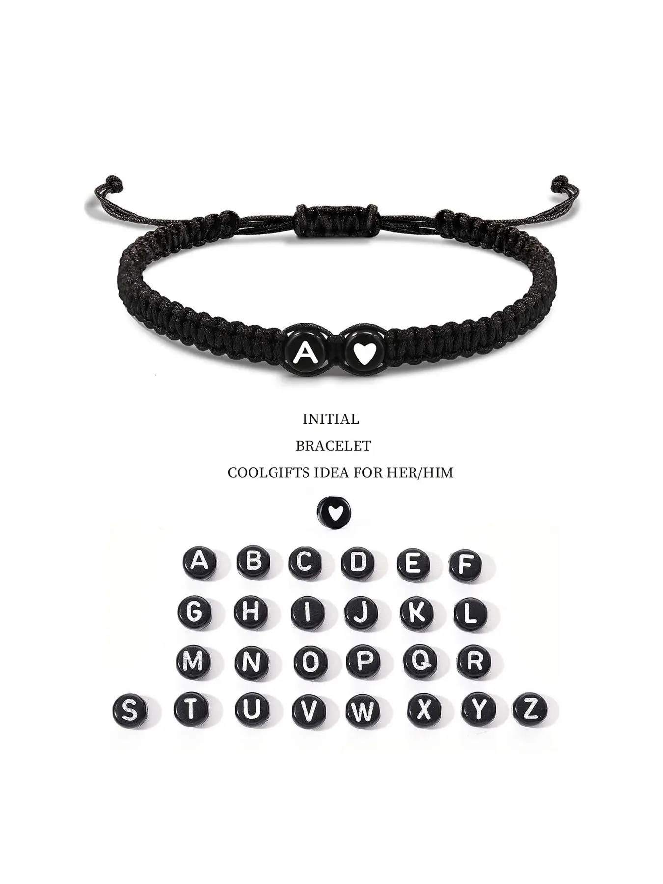 Summer 26 Letters & Heart Design Braided Drawstring Couple Bracelets, Casual Simple Plain Color Braided Bracelet, Adjustable Bracelet, Creative All-match Gift, Jewelry Gifts, Charms Bracelet, Initial Letter Bracelets, Letter Link Bracelet