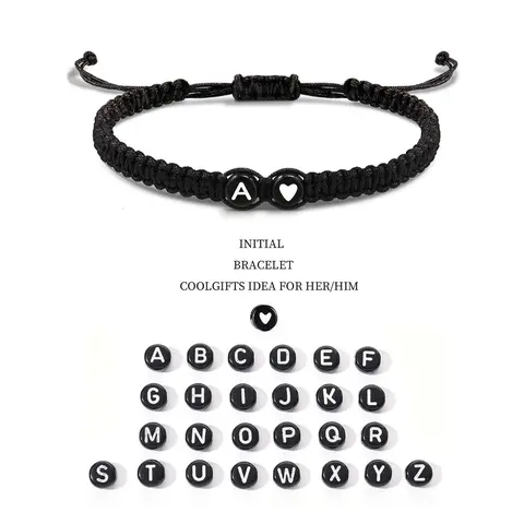 Summer 26 Letters & Heart Design Braided Drawstring Couple Bracelets, Fashion Bracelets, Casual Simple Plain Color Braided Bracelet, Creative All-match Gift