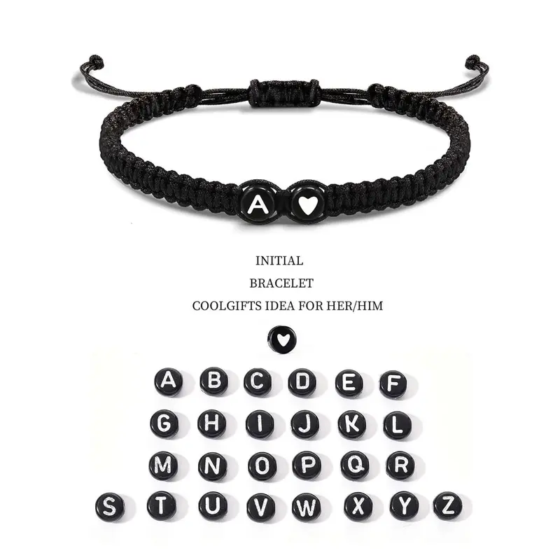 Summer 26 Letters & Heart Design Braided Drawstring Couple Bracelets, Fashion Bracelets, Casual Simple Plain Color Braided Bracelet, Creative All-match Gift