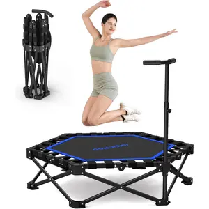 42'' Foldable Mini Trampoline, Rebounder Trampoline with Adjustable  Handle, Fitness Trampoline for Indoor, Outdoor,  Gym,Max Load 460lbs