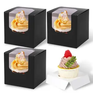 120 packs Black Cupcake Boxes Individual Cupcake Container 3.5" x 3.5" x 3.5" Auto-Pop up Single Cupcake Boxes for Bakery Gift Giving