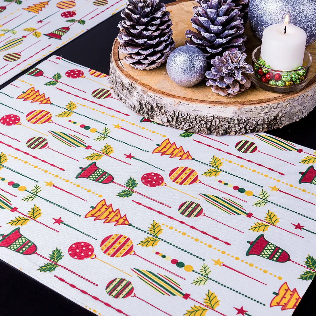 LTC Traditional Cotton Rectangle Placemats - 13x19 in, 4-Pack Heat Resistant Durable Print, Festive Christmas Design for Christmas and Other Holiday Gatherings, Kitchen Tableware, Mix And Match