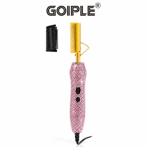 Goiple Anti-Scald Electric Hot Comb,Diamond-Style Anti-Scald Straightener for Black Hair & Wigs, Adjustable Temperature, Auto Shut-Off for Safe Daily Use