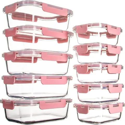 10Pack Glass Food Storage Containers with Lids Leakproof, Airtight Glass Meal Prep Containers For Lunch Rectangle,Dishwasher Safe Kitchen Set Utensils