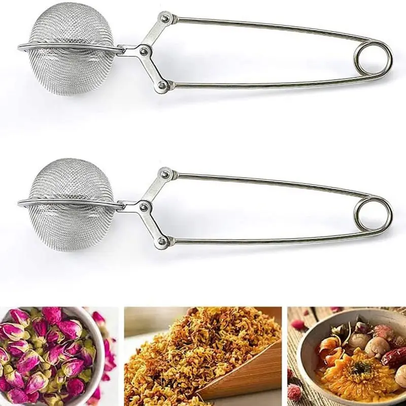 Snap Ball Tea Strainer 2 Pack Stainless Steel Tea Infuser Filter with Handle for Loose Leaf Tea, Spices, Seasonings